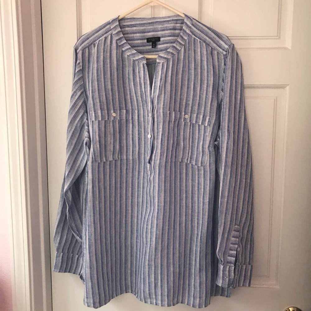 Talbots -Long sleeve linen stripe blouse
